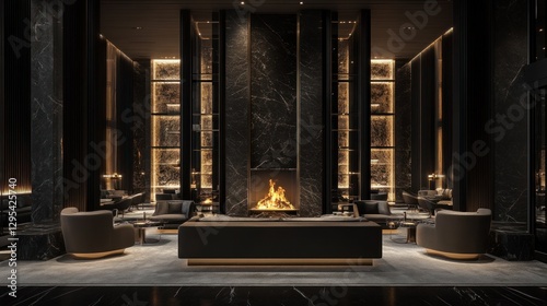 Wallpaper Mural Luxurious Dark Modern Hotel Lobby Fireplace Design Torontodigital.ca