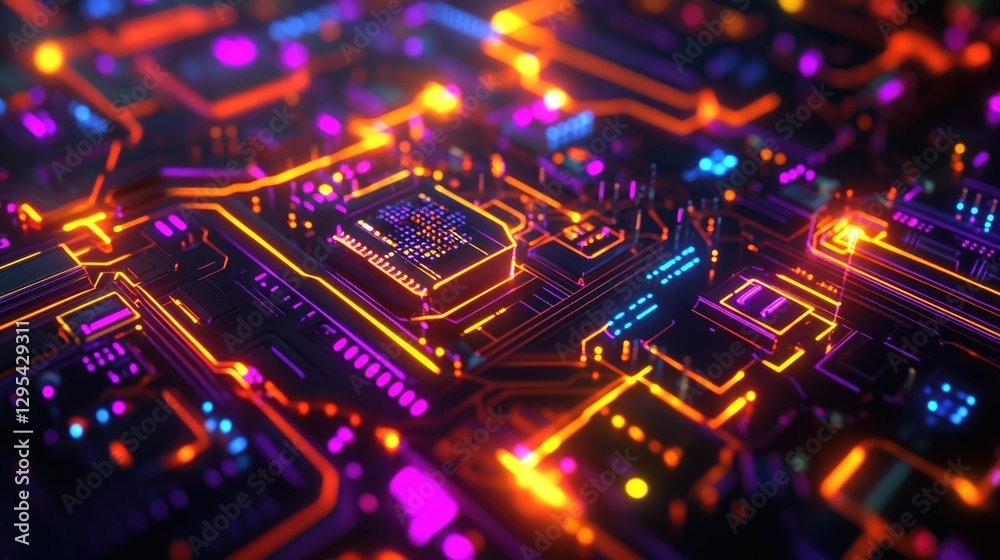 Abstract Circuitry Illuminated With Neon Lights Abstract Circuitry Illuminated With Neon Lights
