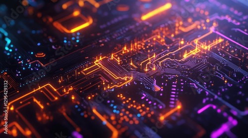 Wallpaper Mural Glowing Circuit Board with Orange and Purple Lights Torontodigital.ca