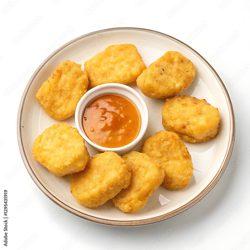 Chicken nuggets with dipping sauce isolated on white background Chicken nuggets with dipping sauce isolated on white background