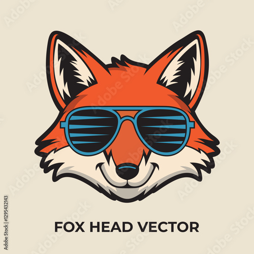 fox wearing sunglasses and smiling mascot, sticker and t-shirt print design, logo vector illustration