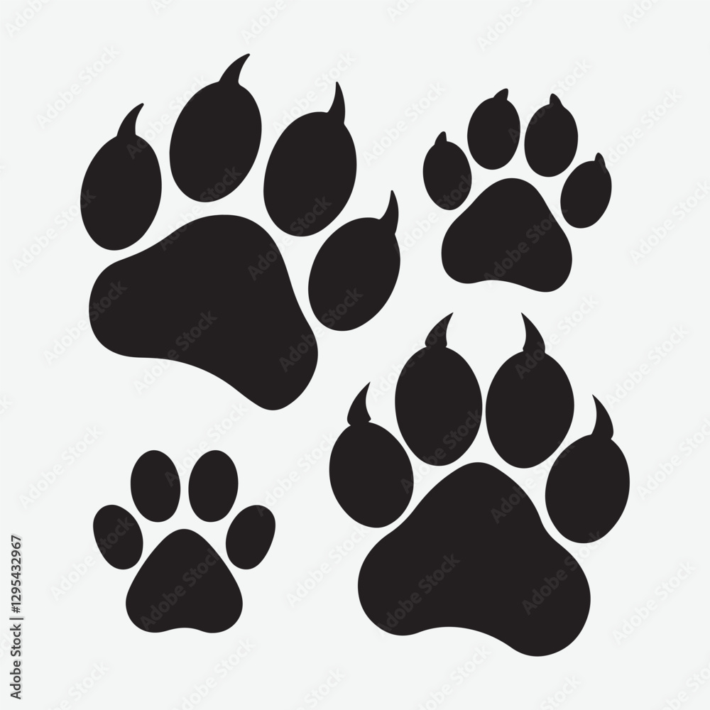 Fototapeta premium Explore a stunning collection of paw vector designs, including free and premium paw print graphics. Perfect for pet lovers, designers, and animal-themed projects. Download now!