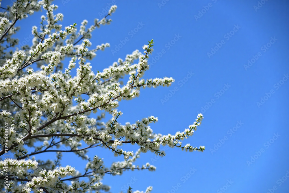 tree with white flowers against a blue sky tree with white flowers against a blue sky