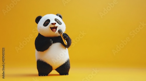 Adorable Panda Karaoke Star: A 3D Rendered Delight