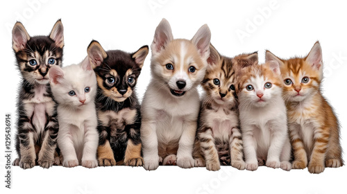 Adorable kittens of various breeds and colors such as tabby siamese persian ragdoll maine coon bengal and scottish fold posing together in a portrait style group image photo