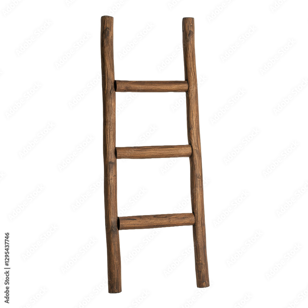 Rustic wooden ladder with three steps isolated on transparent background (PNG) Rustic wooden ladder with three steps isolated on transparent background (PNG)