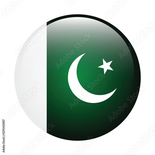 Flag of Pakistan. Pakistan circle flag. Button flag icon. Standard color. Circle icon flag. 3d illustration. Digital illustration. Vector illustration.