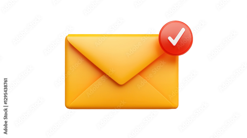 Digital Envelope Icon with Red Checkmark Symbolizing Confirmation or Notification of Email or Online Message Delivery