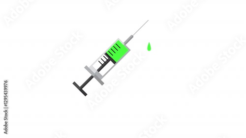 injection syringe icon animation on white background, vaccine injection syringe animated, drop medicine from injection syringe.