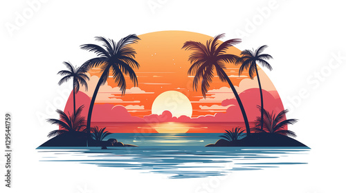 Stunning Sunset over Tropical Island Beach Scene