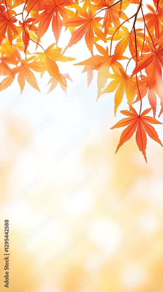 Autumn maple leaves against a soft sunset background. Possible use Nature backdrop, seasonal wallpaper