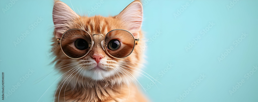 Fototapeta premium Cute Kitten in Round Glasses Illustration