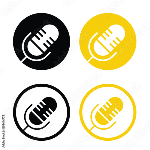 Podcast logo designs, featuring minimalist microphone illustrations in various styles