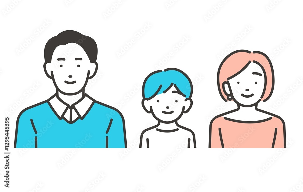 男の子がいる夫婦のベクターイラストアイコン