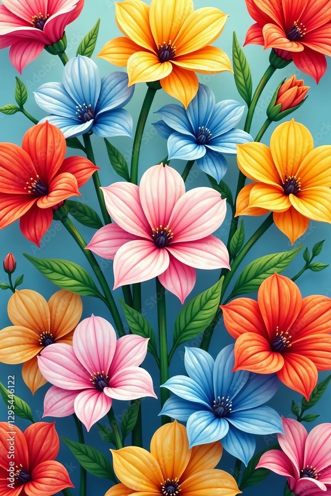Vibrant abstract flowers forming a seamless pattern, seamless, floral