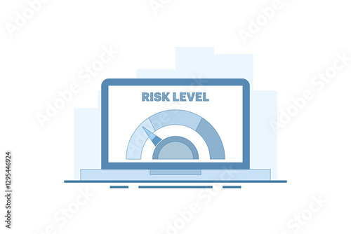 Risk Level Concept. Risk Assessment. Laptop with Risk Scale. Analyze the level of potential danger, control or limit losses. Flat Vector Illustration Design on background.