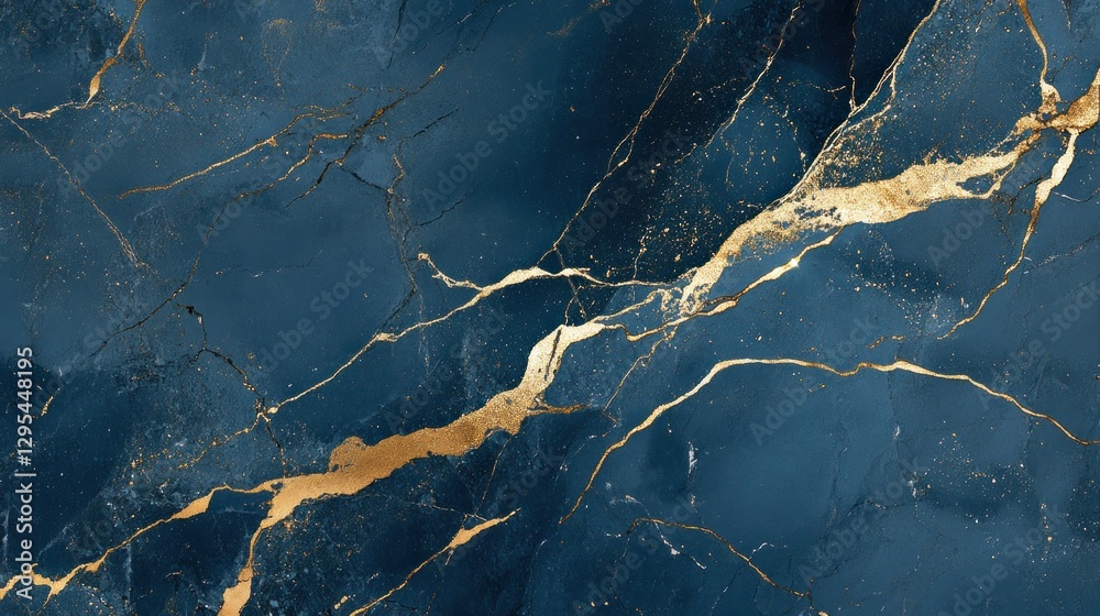 Fototapeta premium Abstract Blue Marble Texture with Gold Veins