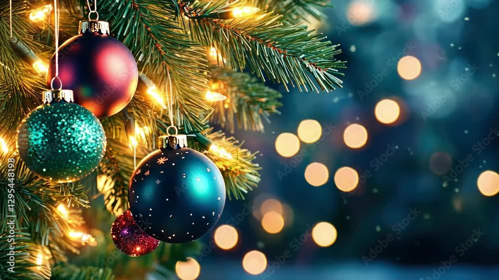 Monochromatic christmas ornaments with glowing lights for holiday atmosphere