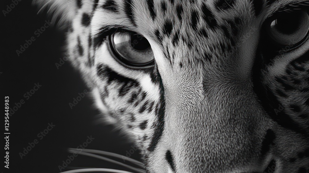 Naklejka premium Striking monochromatic close up of a jaguars face and eye
