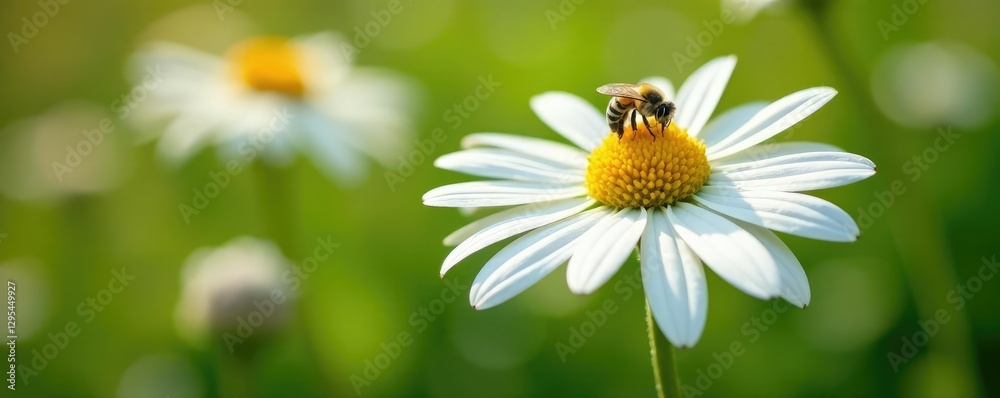 Delicate white echinacea flower with a tiny bee, garden, meadow Delicate white echinacea flower with a tiny bee, garden, meadow