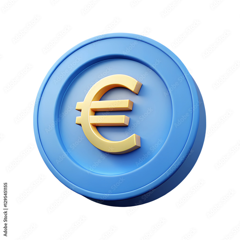 Euro money. Blue coin with EUR currency symbol. 3d rendering isolated on white background. Cartoon plastic style icon Euro money. Blue coin with EUR currency symbol. 3d rendering isolated on white background. Cartoon plastic style icon