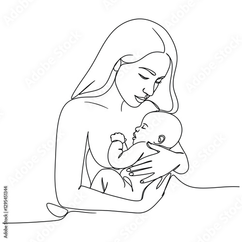 Mother and baby line art vector illustration, mothers day celebration  white background background