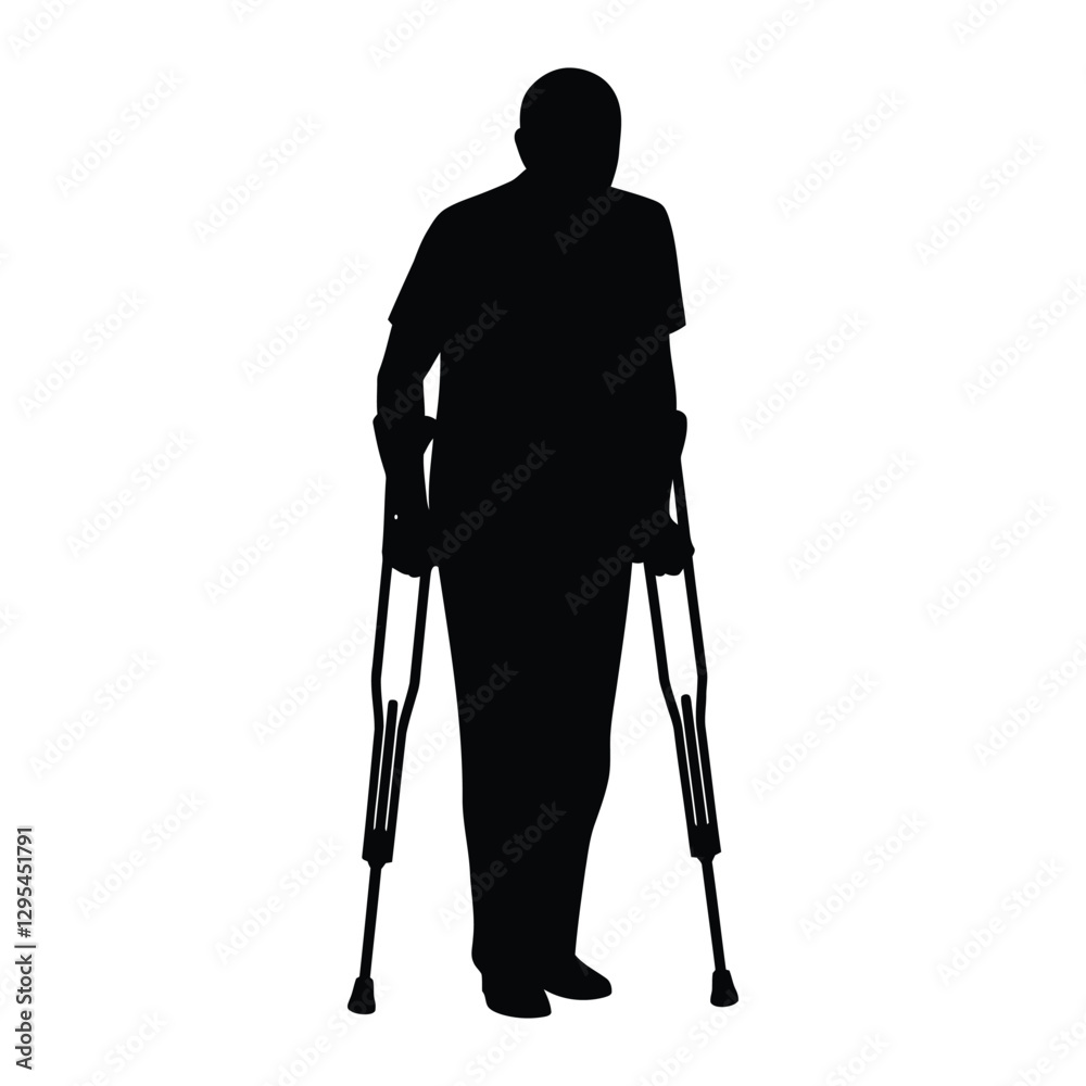 Elderly Man with Crutches with white background Elderly Man with Crutches with white background
