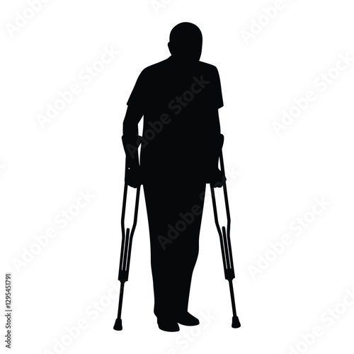 Elderly Man with Crutches with white background