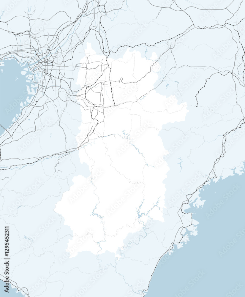 Fototapeta premium 日本の奈良県と隣接する都道府県を含む、シンプルなロードマップ