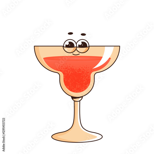 Retro groovy character cocktail. Funky alcoholic or nonalcoholic drink. Vintage vector illustration 70s style on white background for social networks, branding