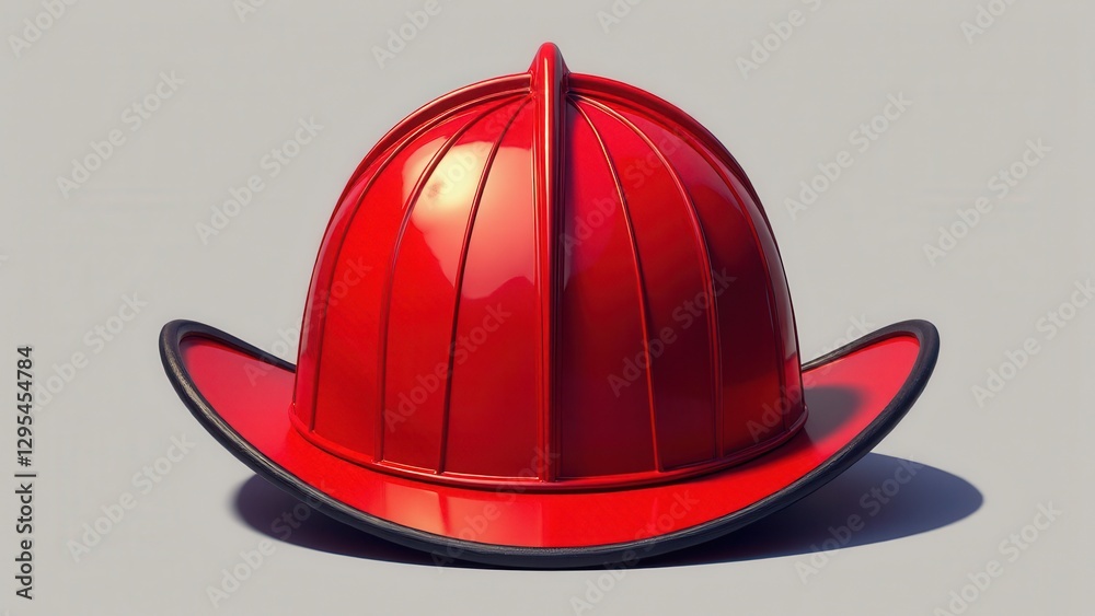 Fototapeta premium A shiny red fire fighter hat with a black brim, featuring a prominent ridge along the top.