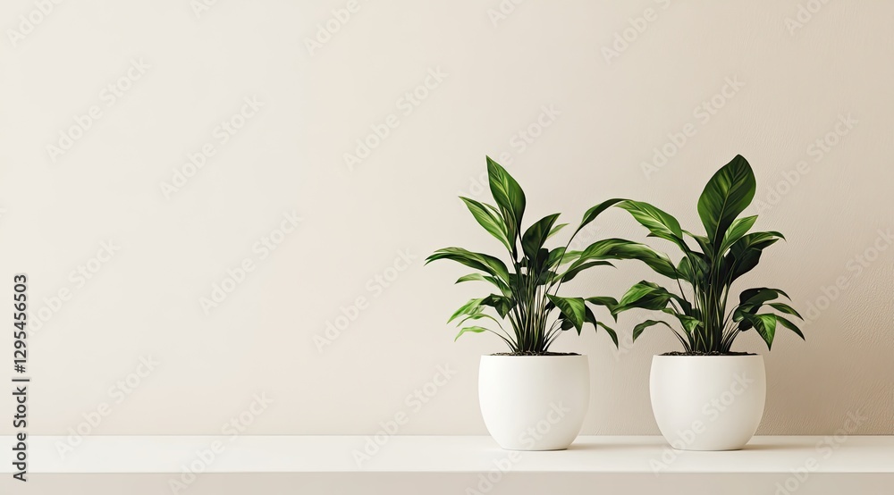 Minimalist home decor with potted plants on shelf Minimalist home decor with potted plants on shelf
