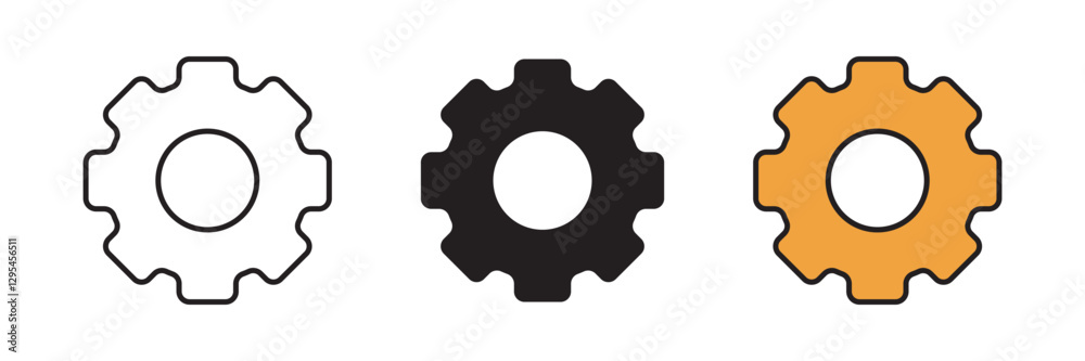 Cogwheel icon set. Line and glyph gearwheel sign. Outline cogwheel mechanism symbol. Cogwheel icon set. Line and glyph gearwheel sign. Outline cogwheel mechanism symbol.