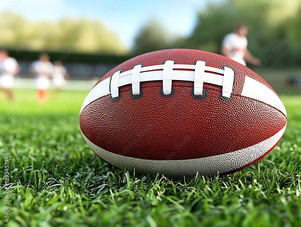 Obraz premium A leather football rests on a field of green grass