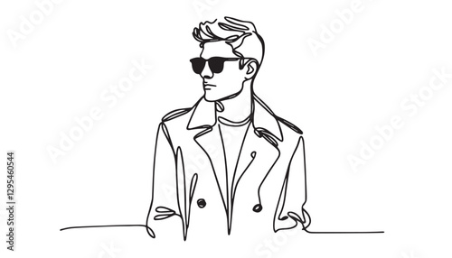 Continuous one single minimal line drawing man with sunglass 