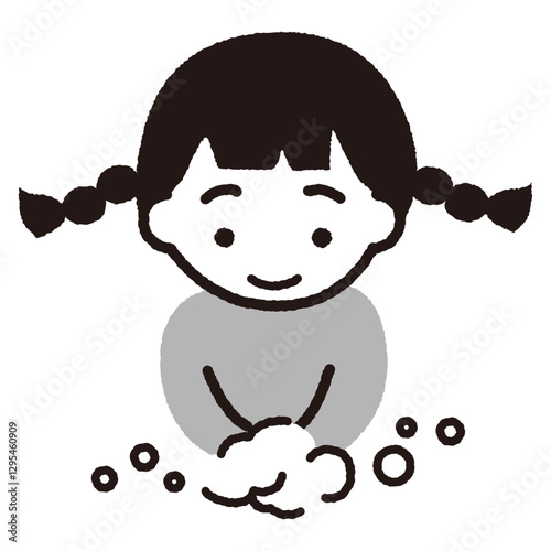 手を洗う子供のベクターイラスト_女の子_グレー