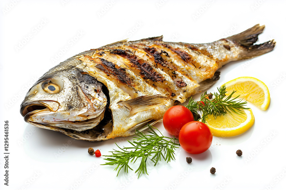 mage of grilled fish, isolated image on white background mage of grilled fish, isolated image on white background