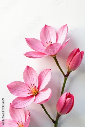 Pink petals unfolding against a serene white expanse, flowers, serenity, calm