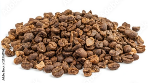 Raw Organic Coffee Beans Pile on White Background for Commercial Use