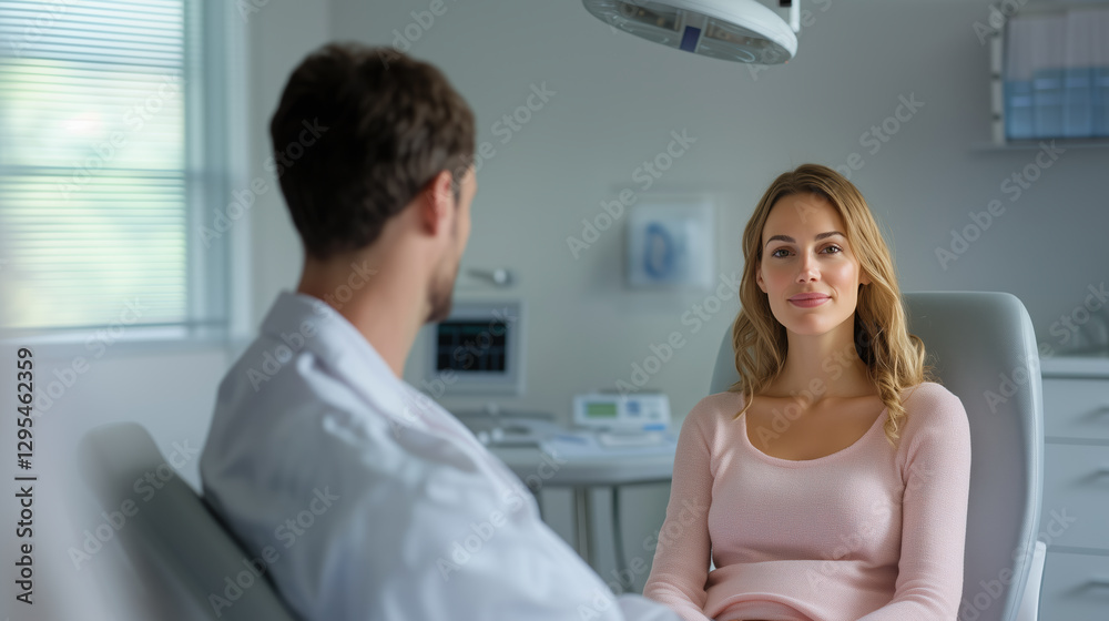 Fototapeta premium warm doctor office where physician kindly explains medical information to patient. atmosphere is calm and supportive, fostering trust and understanding