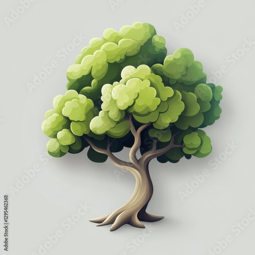 Vibrant Green Tree with Thick Foliage and Twisted Branches