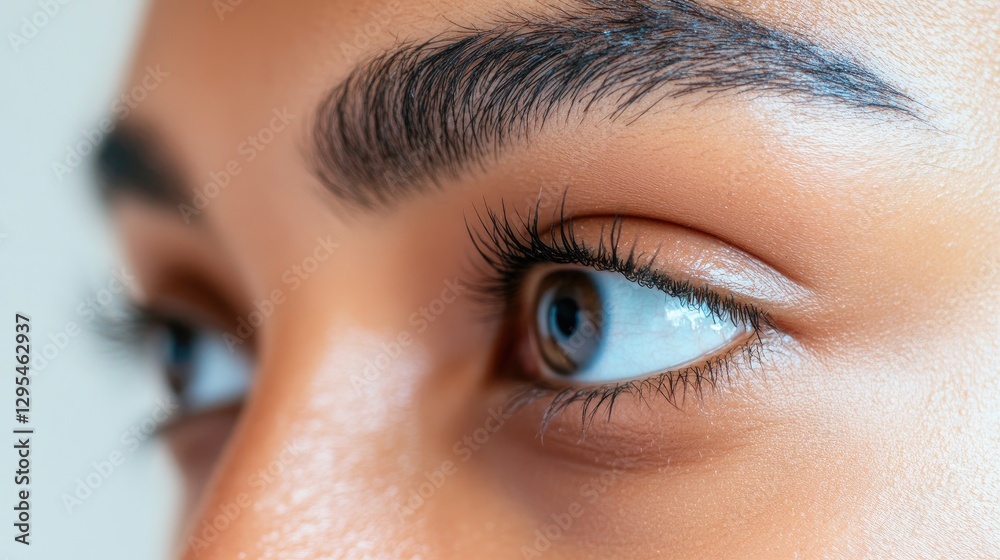 Obraz premium Close-up of person's eyes focusing on distant blurry object, symbolizing short-sightedness and visual challenges.