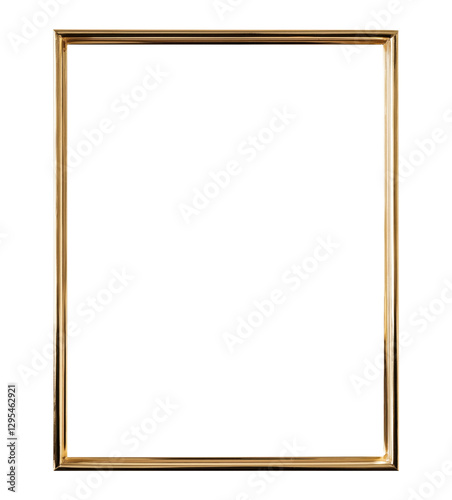 Vertical thin golden frame isolated on transparent background
