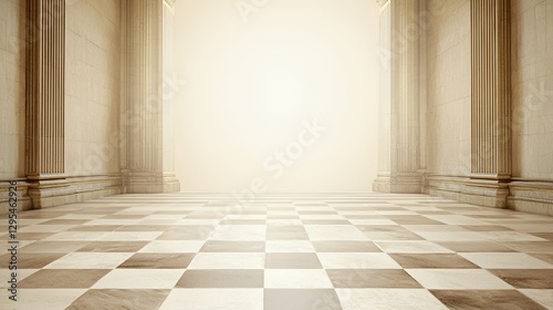 Wallpaper Mural Grand Hallway with Beige Marble Columns and Checkerboard Floor Torontodigital.ca