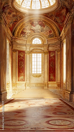 Grand Ornate Hallway Interior with Sunlight