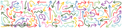 Arrows point in different directions, hand drawn by cayon, banner template for orientation / disorientation, abstract concept for professional orientation, vector illustration