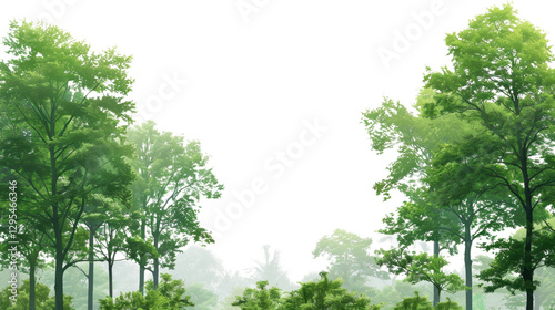 Lush green trees creating a natural frame on transparent background
