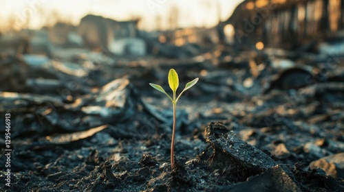 Sprout Emerges: Renewal after Fire Burnt Debris 
