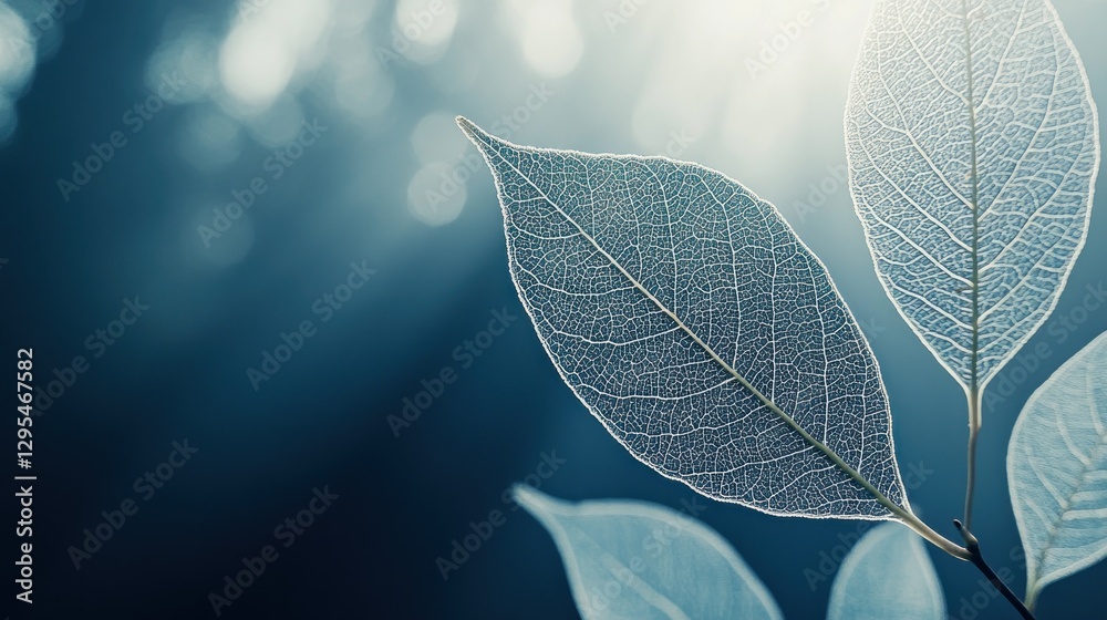 Delicate skeletal leaves displayed against a soft background and sunlight Delicate skeletal leaves displayed against a soft background and sunlight