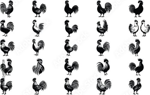 Rooster Silhouette Clipart Collection